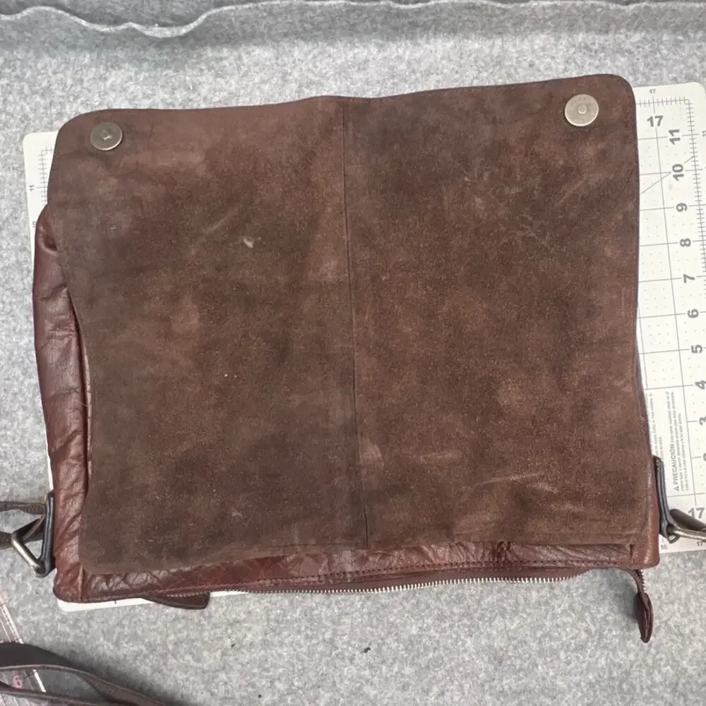 Vintage Dark Brown Patina Leather Front Flap Laptop Messenger Bag